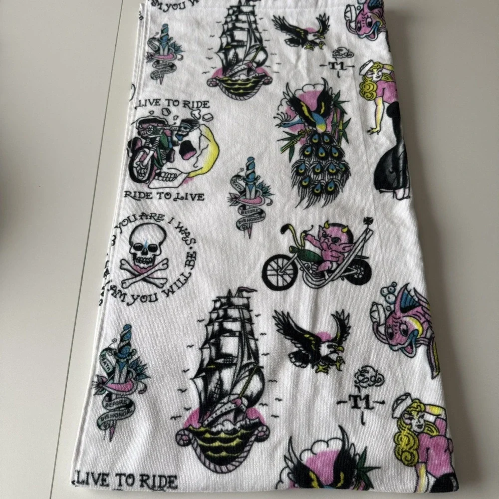 NEW Ed Hardy 1 Bath Towel Tattoo Skull Woman Peacock Eagle Motorcycle 28